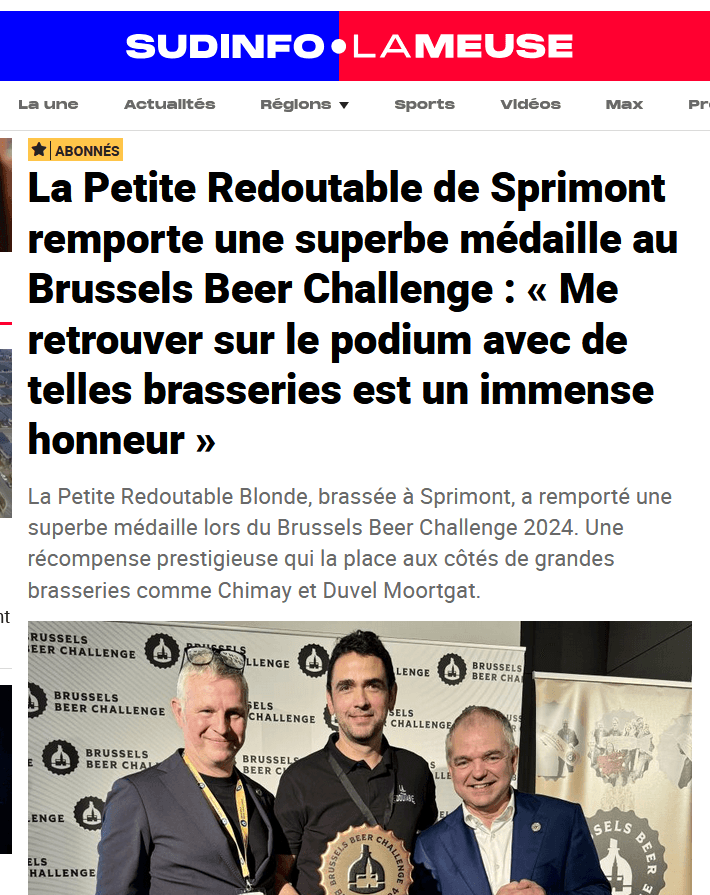 La Petite Redoutable de Sprimont remporte une superbe médaille au Brussels Beer Challenge