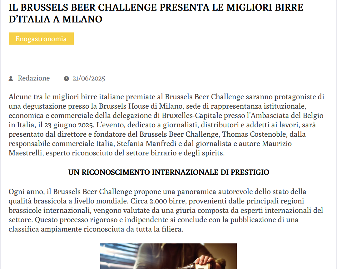 Il Brussels Beer Challenge presenta le migliori birre d’Italia a Milano
