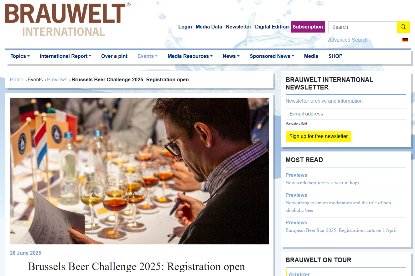 Brussels Beer Challenge 2025: Registration open
