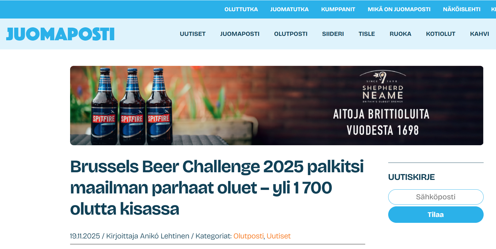 Brussels Beer Challenge 2025 palkitsi maailman parhaat oluet